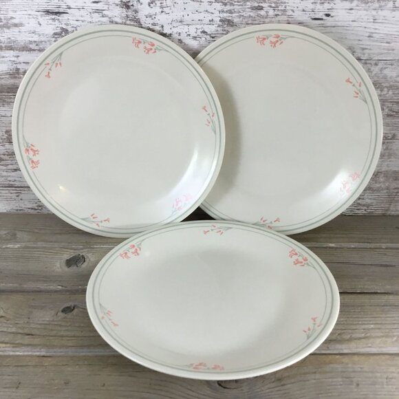 Corelle Summer Blossom Beige 10 1/4" Dinner Plates Set Of 3 - Picture 1 of 7